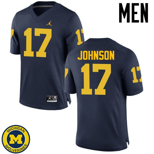 Men Michigan Wolverines #17 Ron Johnson Navy College Game Jersey